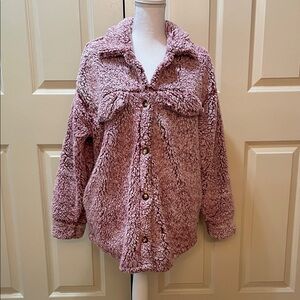 Pink Lily Plush Teddy Jacket in Burgundy